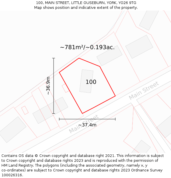 100, MAIN STREET, LITTLE OUSEBURN, YORK, YO26 9TG: Plot and title map