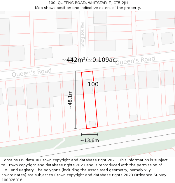 100, QUEENS ROAD, WHITSTABLE, CT5 2JH: Plot and title map
