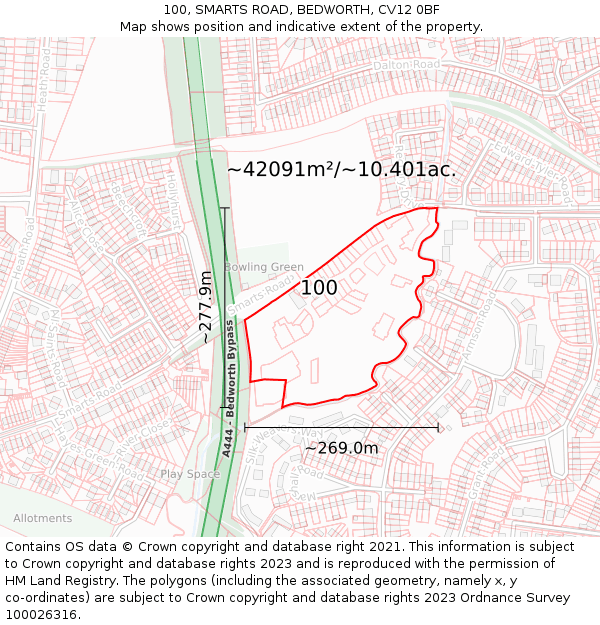 100, SMARTS ROAD, BEDWORTH, CV12 0BF: Plot and title map