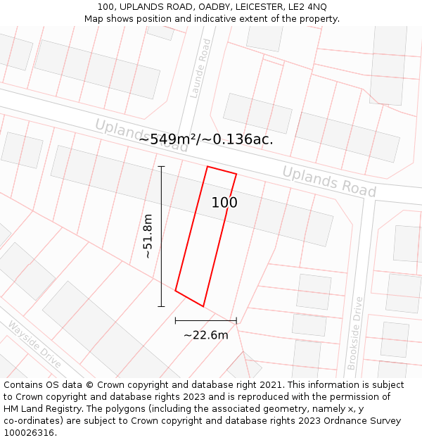 100, UPLANDS ROAD, OADBY, LEICESTER, LE2 4NQ: Plot and title map