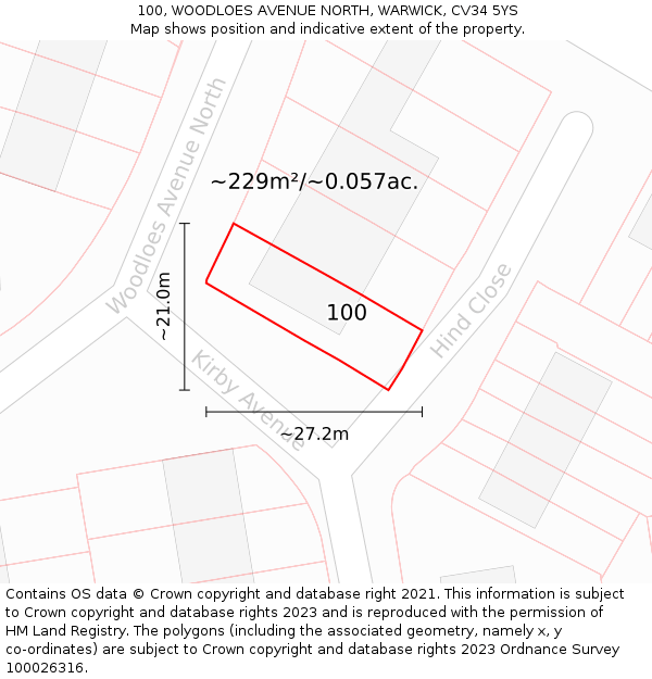 100, WOODLOES AVENUE NORTH, WARWICK, CV34 5YS: Plot and title map