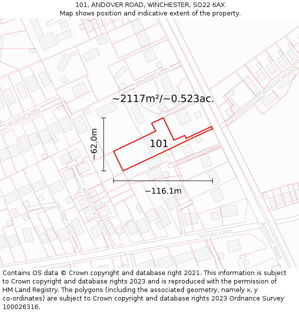 101, ANDOVER ROAD, WINCHESTER, SO22 6AX: Plot and title map