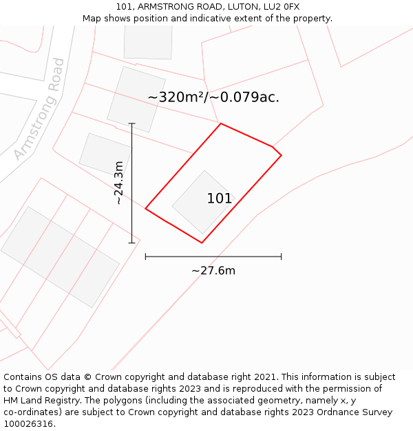 101, ARMSTRONG ROAD, LUTON, LU2 0FX: Plot and title map