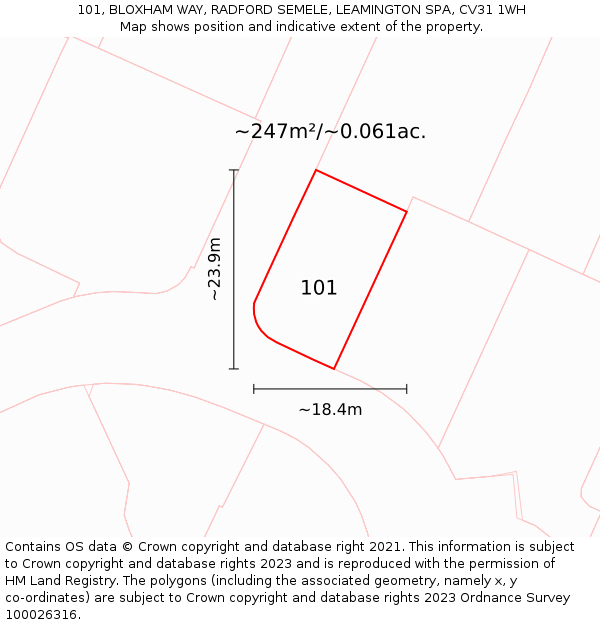 101, BLOXHAM WAY, RADFORD SEMELE, LEAMINGTON SPA, CV31 1WH: Plot and title map