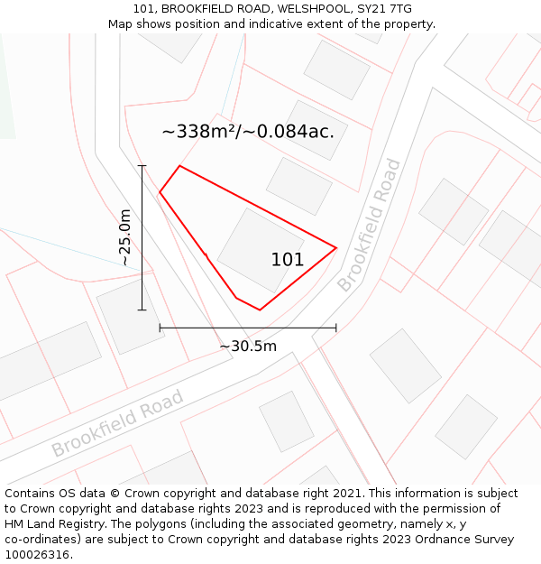 101, BROOKFIELD ROAD, WELSHPOOL, SY21 7TG: Plot and title map