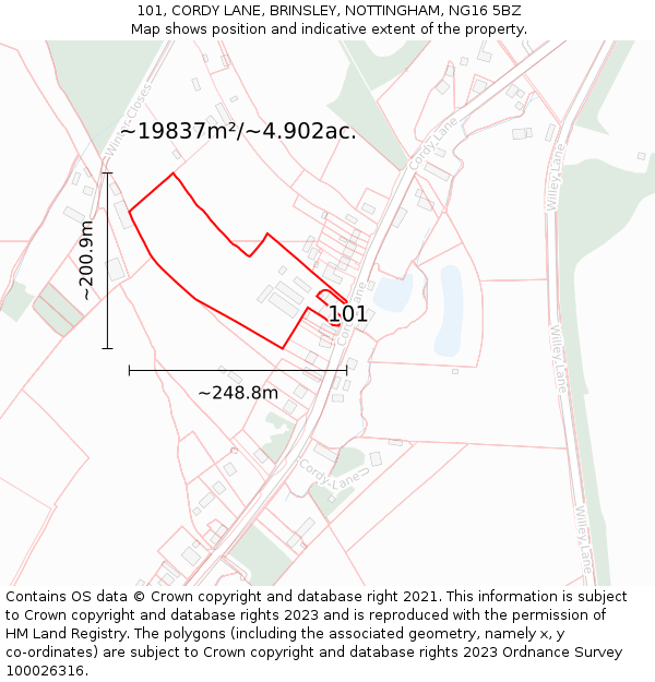 101, CORDY LANE, BRINSLEY, NOTTINGHAM, NG16 5BZ: Plot and title map