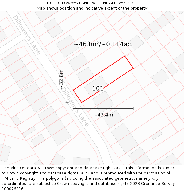 101, DILLOWAYS LANE, WILLENHALL, WV13 3HL: Plot and title map