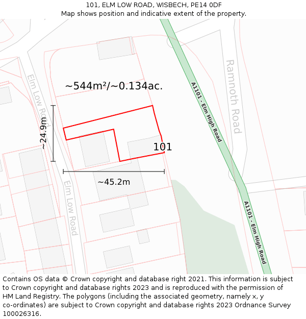 101, ELM LOW ROAD, WISBECH, PE14 0DF: Plot and title map