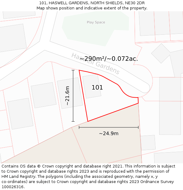 101, HASWELL GARDENS, NORTH SHIELDS, NE30 2DR: Plot and title map