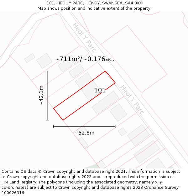 101, HEOL Y PARC, HENDY, SWANSEA, SA4 0XX: Plot and title map