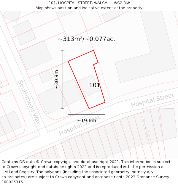 101, HOSPITAL STREET, WALSALL, WS2 8JW: Plot and title map