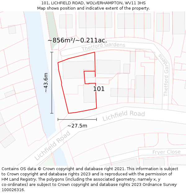 101, LICHFIELD ROAD, WOLVERHAMPTON, WV11 3HS: Plot and title map