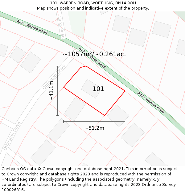 101, WARREN ROAD, WORTHING, BN14 9QU: Plot and title map