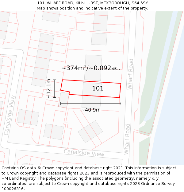 101, WHARF ROAD, KILNHURST, MEXBOROUGH, S64 5SY: Plot and title map