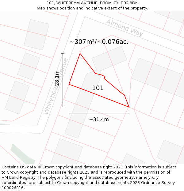 101, WHITEBEAM AVENUE, BROMLEY, BR2 8DN: Plot and title map
