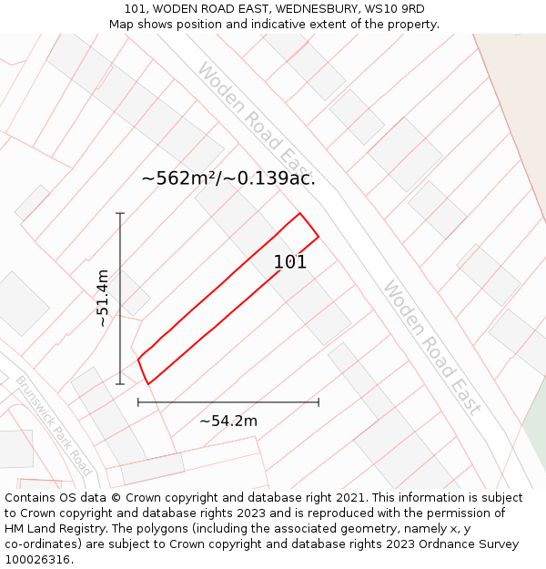 101, WODEN ROAD EAST, WEDNESBURY, WS10 9RD: Plot and title map