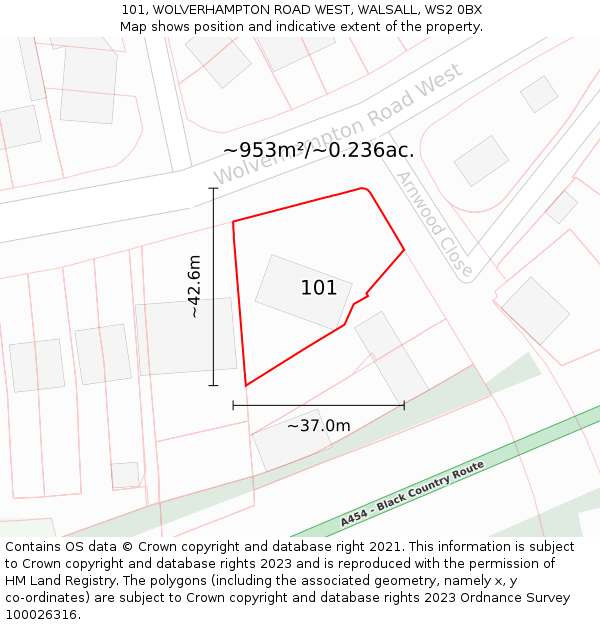 101, WOLVERHAMPTON ROAD WEST, WALSALL, WS2 0BX: Plot and title map