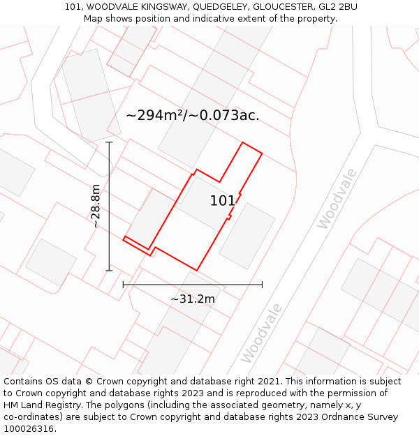 101, WOODVALE KINGSWAY, QUEDGELEY, GLOUCESTER, GL2 2BU: Plot and title map