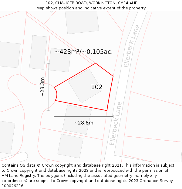 102, CHAUCER ROAD, WORKINGTON, CA14 4HP: Plot and title map