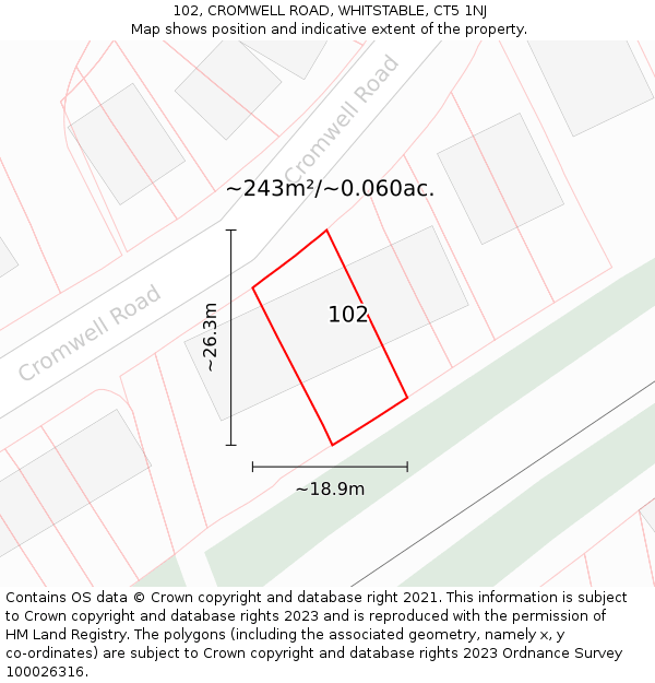102, CROMWELL ROAD, WHITSTABLE, CT5 1NJ: Plot and title map