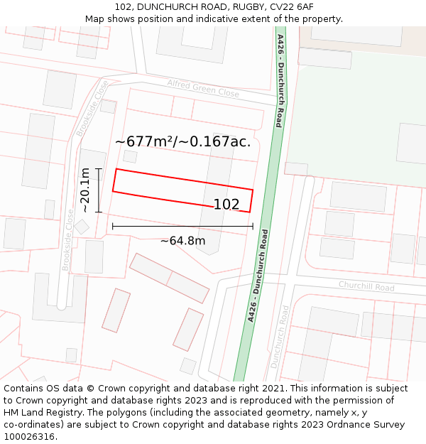 102, DUNCHURCH ROAD, RUGBY, CV22 6AF: Plot and title map