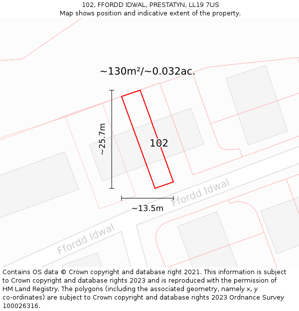 102, FFORDD IDWAL, PRESTATYN, LL19 7US: Plot and title map