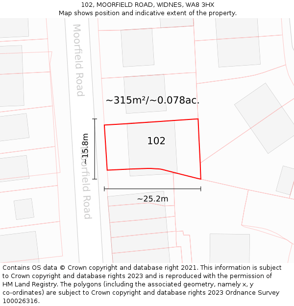 102, MOORFIELD ROAD, WIDNES, WA8 3HX: Plot and title map