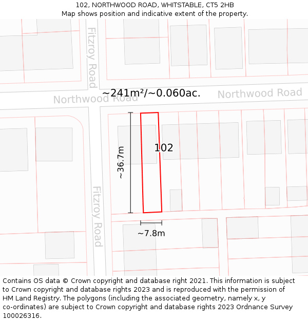 102, NORTHWOOD ROAD, WHITSTABLE, CT5 2HB: Plot and title map