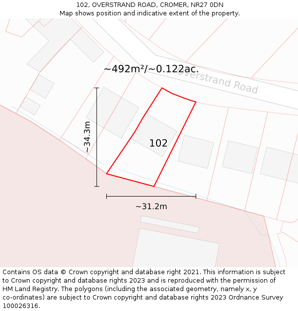 102, OVERSTRAND ROAD, CROMER, NR27 0DN: Plot and title map