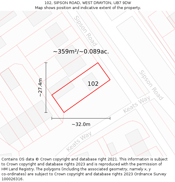 102, SIPSON ROAD, WEST DRAYTON, UB7 9DW: Plot and title map