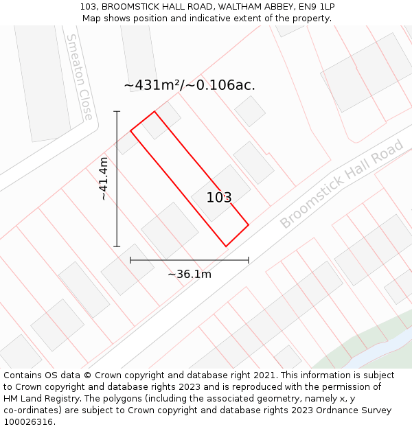 103, BROOMSTICK HALL ROAD, WALTHAM ABBEY, EN9 1LP: Plot and title map