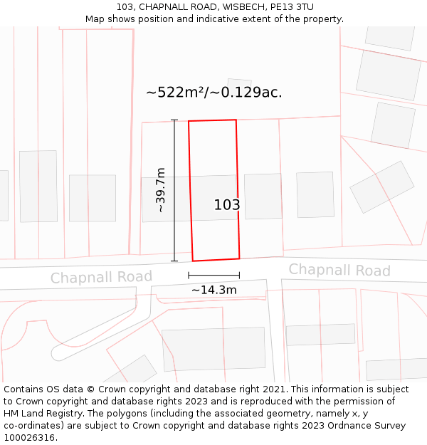 103, CHAPNALL ROAD, WISBECH, PE13 3TU: Plot and title map