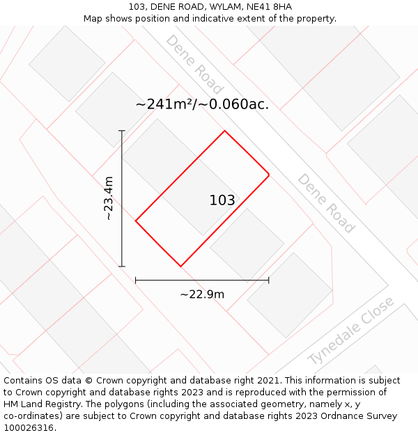 103, DENE ROAD, WYLAM, NE41 8HA: Plot and title map