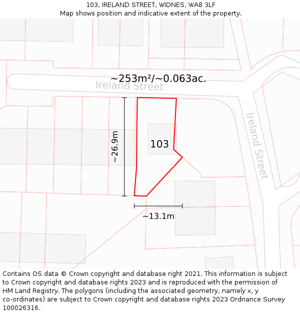 103, IRELAND STREET, WIDNES, WA8 3LF: Plot and title map