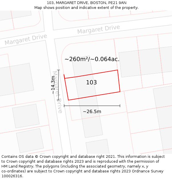 103, MARGARET DRIVE, BOSTON, PE21 9AN: Plot and title map