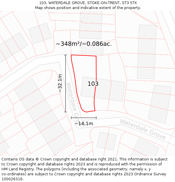 103, WATERDALE GROVE, STOKE-ON-TRENT, ST3 5TX: Plot and title map