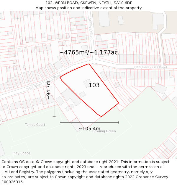 103, WERN ROAD, SKEWEN, NEATH, SA10 6DP: Plot and title map