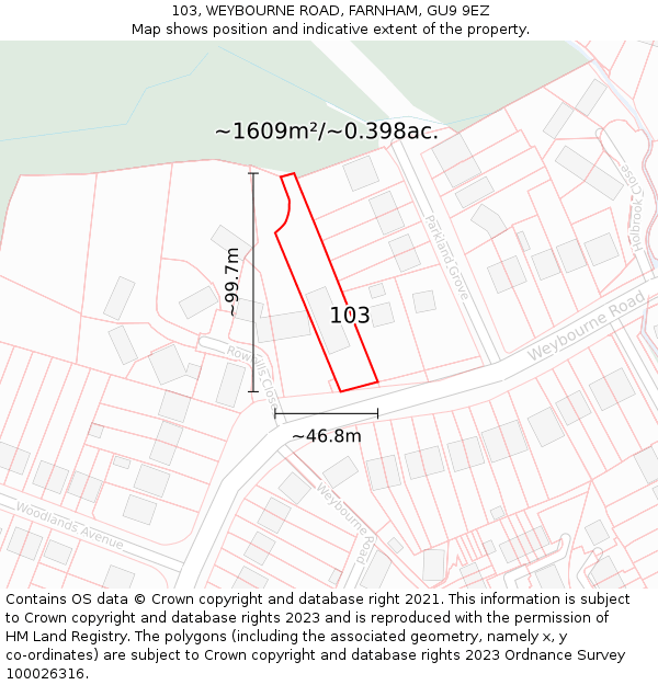 103, WEYBOURNE ROAD, FARNHAM, GU9 9EZ: Plot and title map