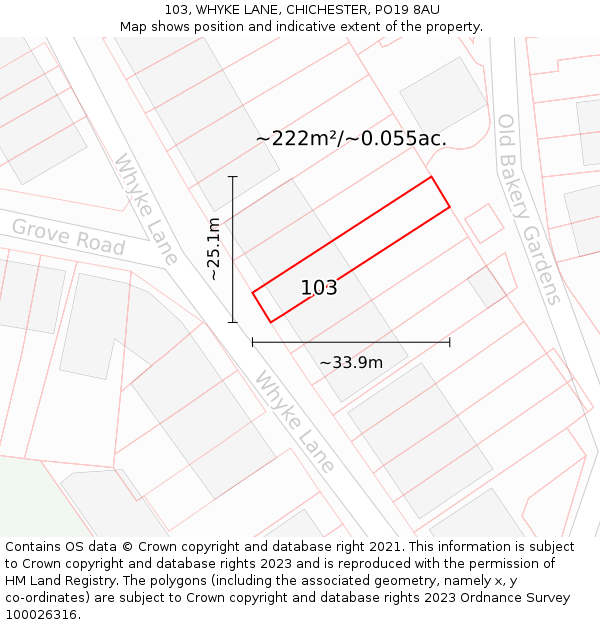 103, WHYKE LANE, CHICHESTER, PO19 8AU: Plot and title map