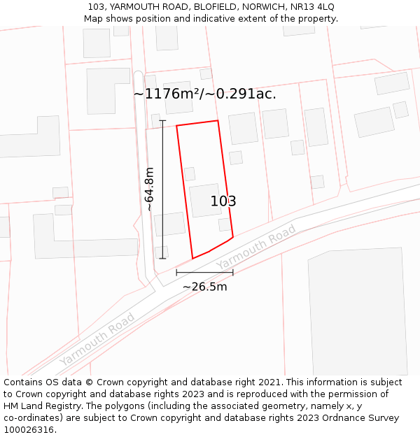 103, YARMOUTH ROAD, BLOFIELD, NORWICH, NR13 4LQ: Plot and title map