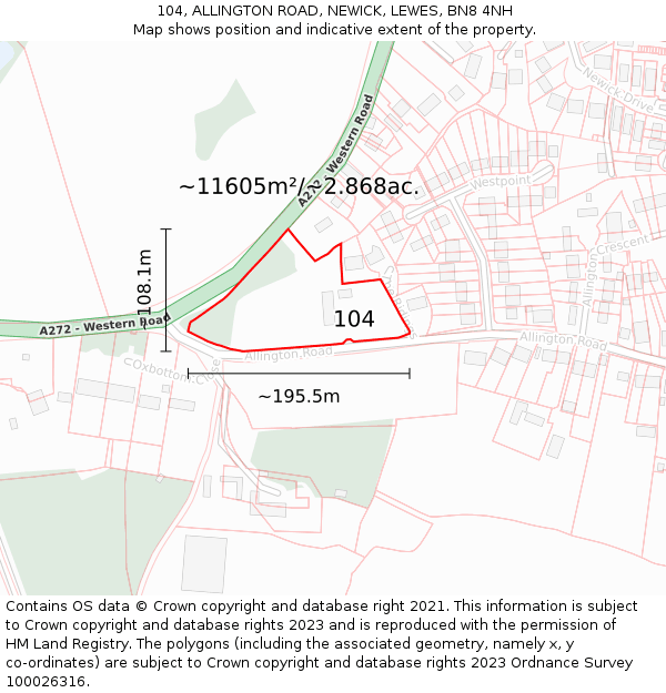 104, ALLINGTON ROAD, NEWICK, LEWES, BN8 4NH: Plot and title map