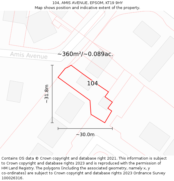 104, AMIS AVENUE, EPSOM, KT19 9HY: Plot and title map