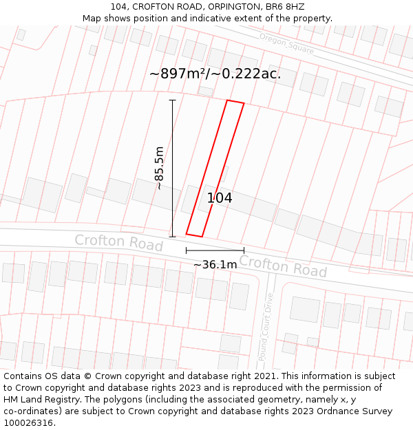 104, CROFTON ROAD, ORPINGTON, BR6 8HZ: Plot and title map