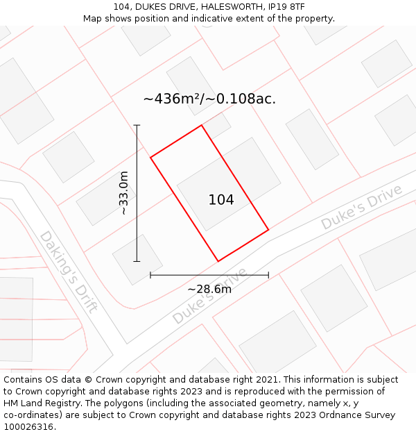 104, DUKES DRIVE, HALESWORTH, IP19 8TF: Plot and title map