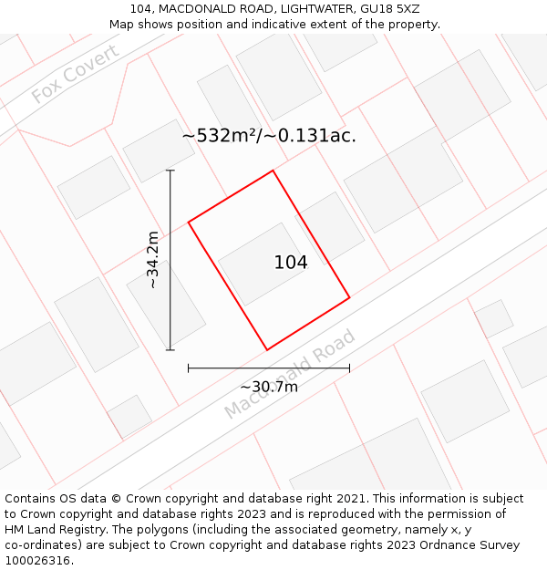 104, MACDONALD ROAD, LIGHTWATER, GU18 5XZ: Plot and title map