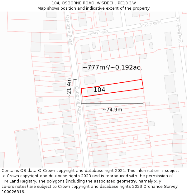 104, OSBORNE ROAD, WISBECH, PE13 3JW: Plot and title map