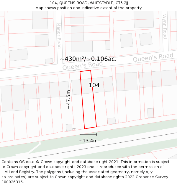 104, QUEENS ROAD, WHITSTABLE, CT5 2JJ: Plot and title map