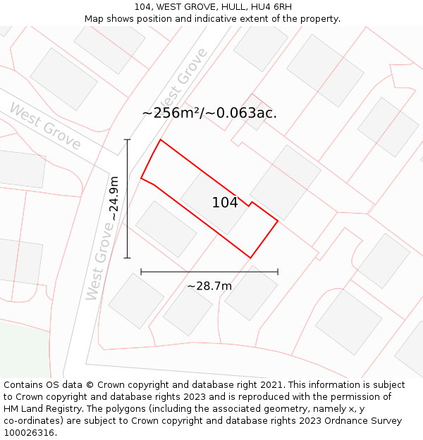 104, WEST GROVE, HULL, HU4 6RH: Plot and title map