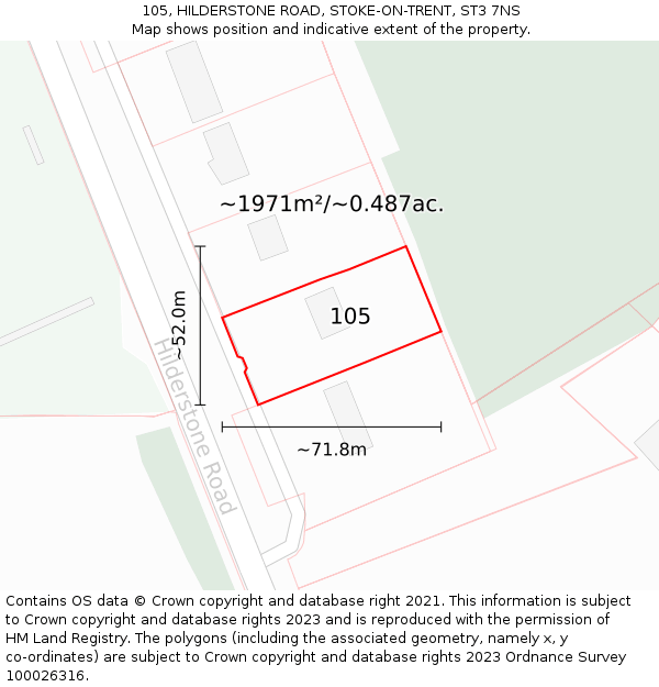 105, HILDERSTONE ROAD, STOKE-ON-TRENT, ST3 7NS: Plot and title map