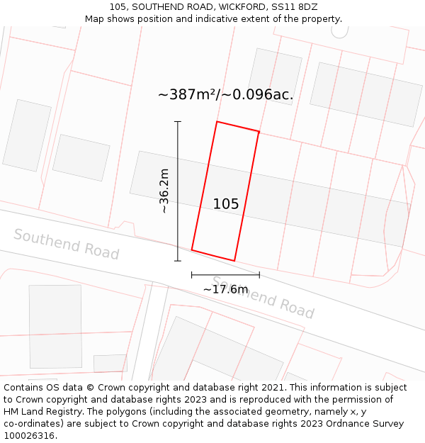 105, SOUTHEND ROAD, WICKFORD, SS11 8DZ: Plot and title map